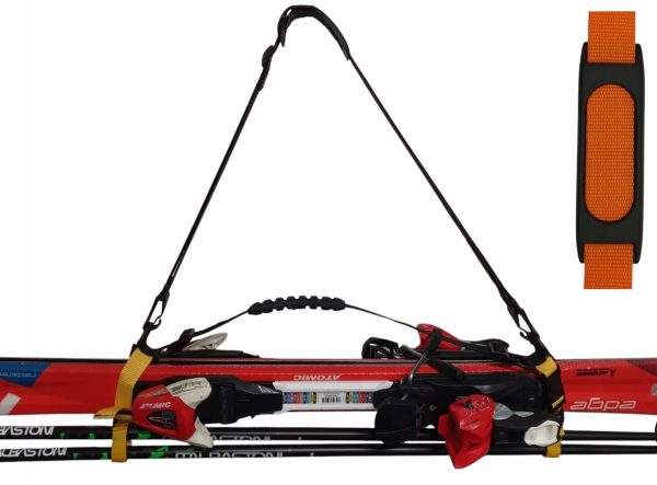 uprząż SKIHANDHOLD szelki do noszenia nart spinki pomarańczowy