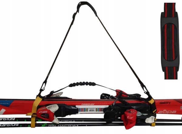 uprząż SKIHANDHOLD szelki do noszenia nart RZEPY czarno czerwony