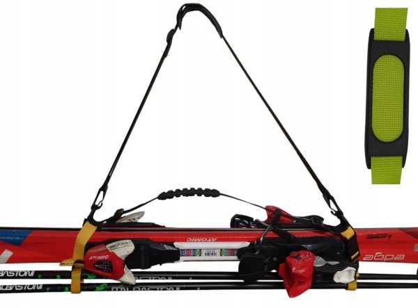 uprząż SKIHANDHOLD szelki do noszenia nart RZEPY limonkowy